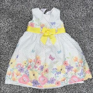 Blueberi Easter Spring White Dress with Floral Embroidery and Yellow Bow 5T